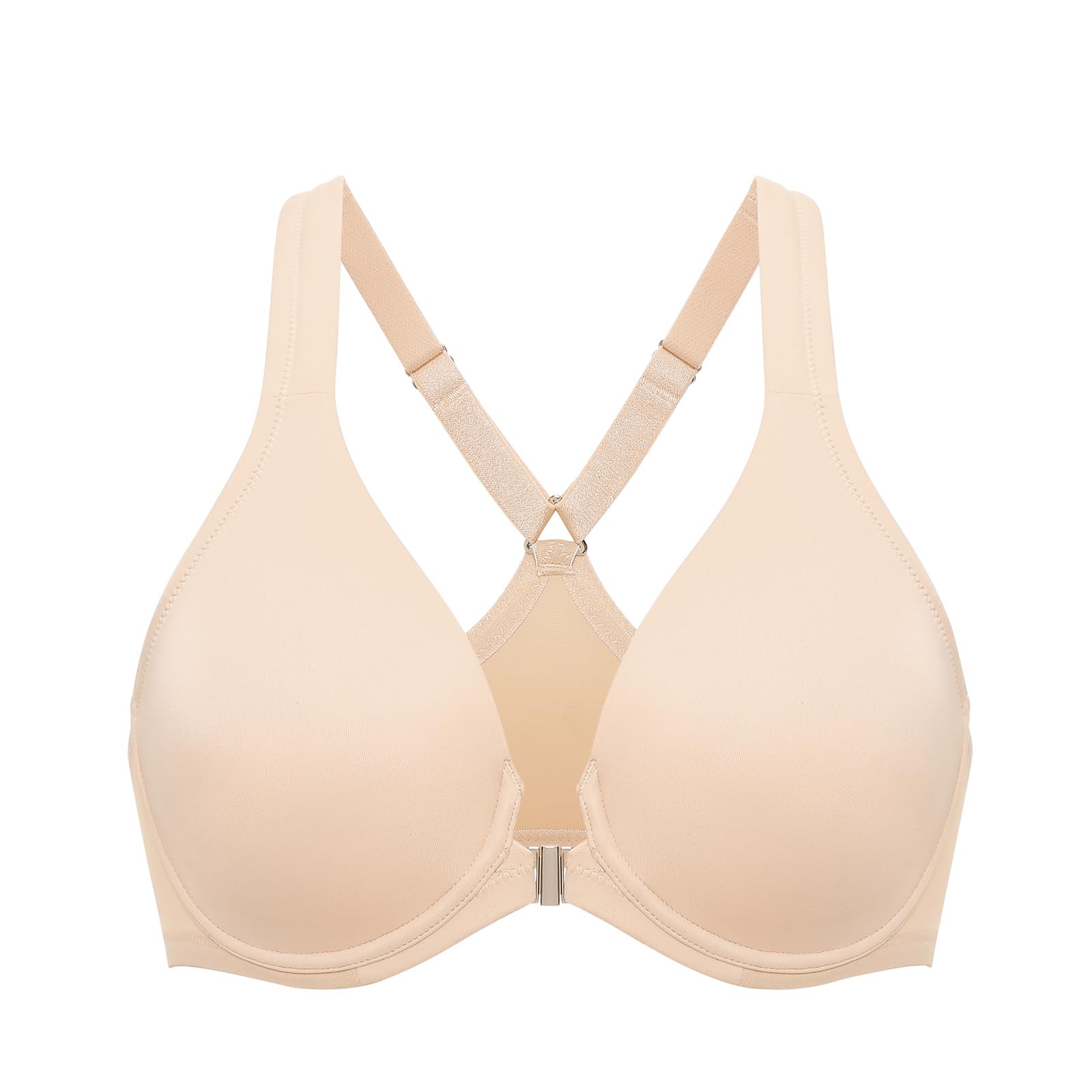 Photo 1 of DELIMIRA Women's Front Closure Racerback Bras Plunge Unlined Underwire Full Coverage Seamless Bra B-H Cups Beige 34B