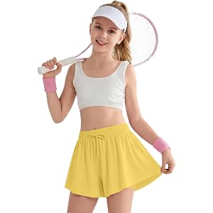 YooAurvox Girls Butterfly 2 in 1 Sports Shorts | High Waist, Liner, Flowy Short, with Pocket, Athletic, Running, Tennis Skirt