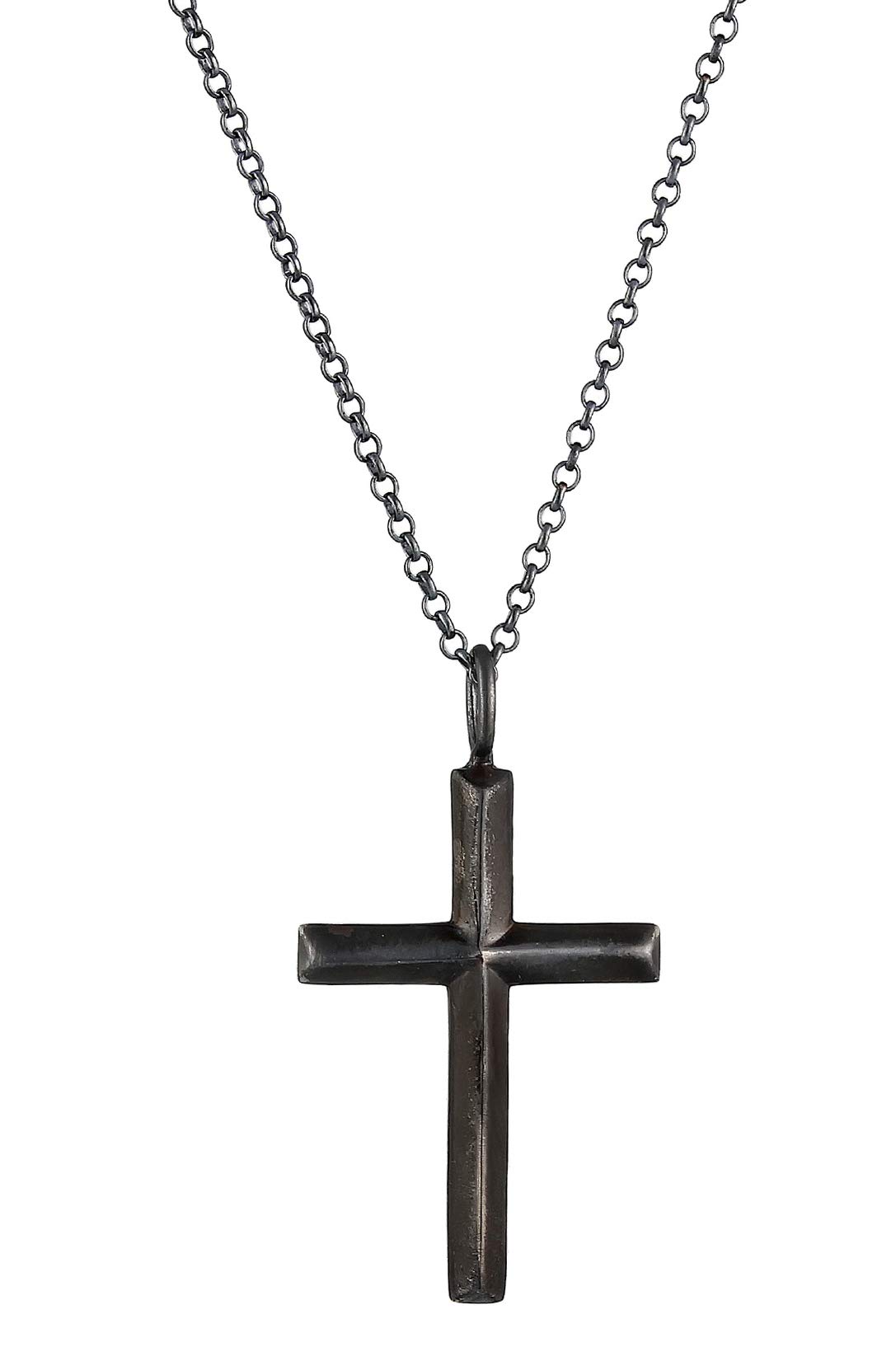 Men's Necklace Oxidised Blackened with Cross Pendant (30 mm) in Vintage Look, Solid kuzzoi Chain for Man and Friend with Religious Cross, Made of 925 Sterling Silver, Length 60 cm — image 1