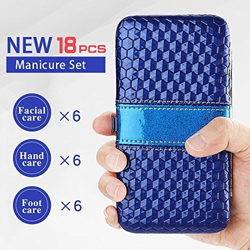 ONDY Manicure Pedicure Set Nail Clippers Travel Hygiene Kit Stainless Steel Nail Cutter Care Set Scissor Tweezer Knife Ear Pick Utility Grooming Tools with Fine PU Leather Travel Case (Blue Diamond) - Thumbnail 4