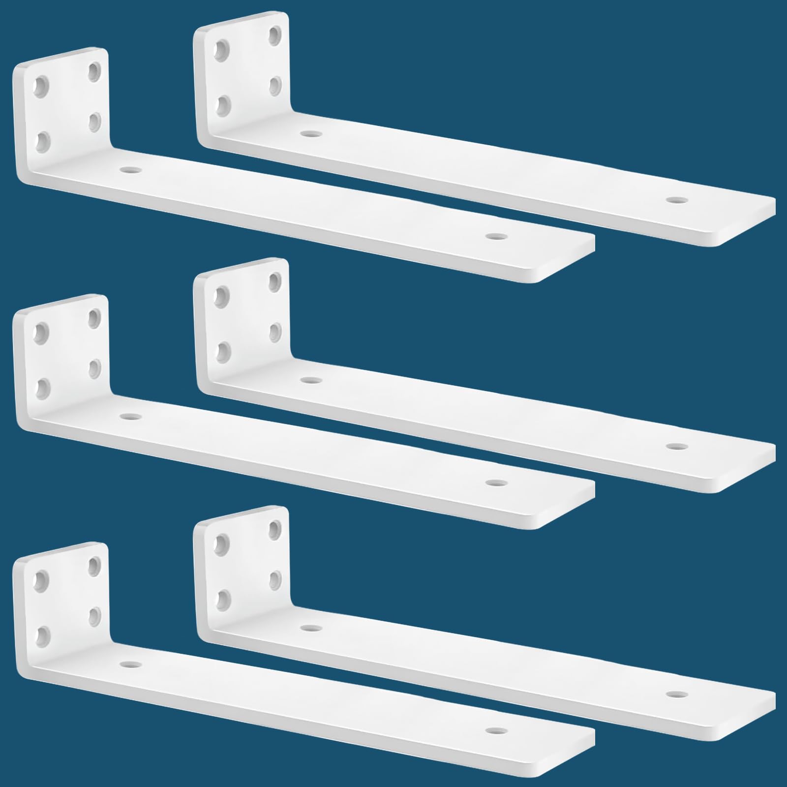 Photo 1 of MLOQI 6 Pack Floating Shelf Bracket Heavy Duty, Hidden Shelf Brackets 5mm Thick L Brackets for Shelves up to 50 KG (White 30cm)