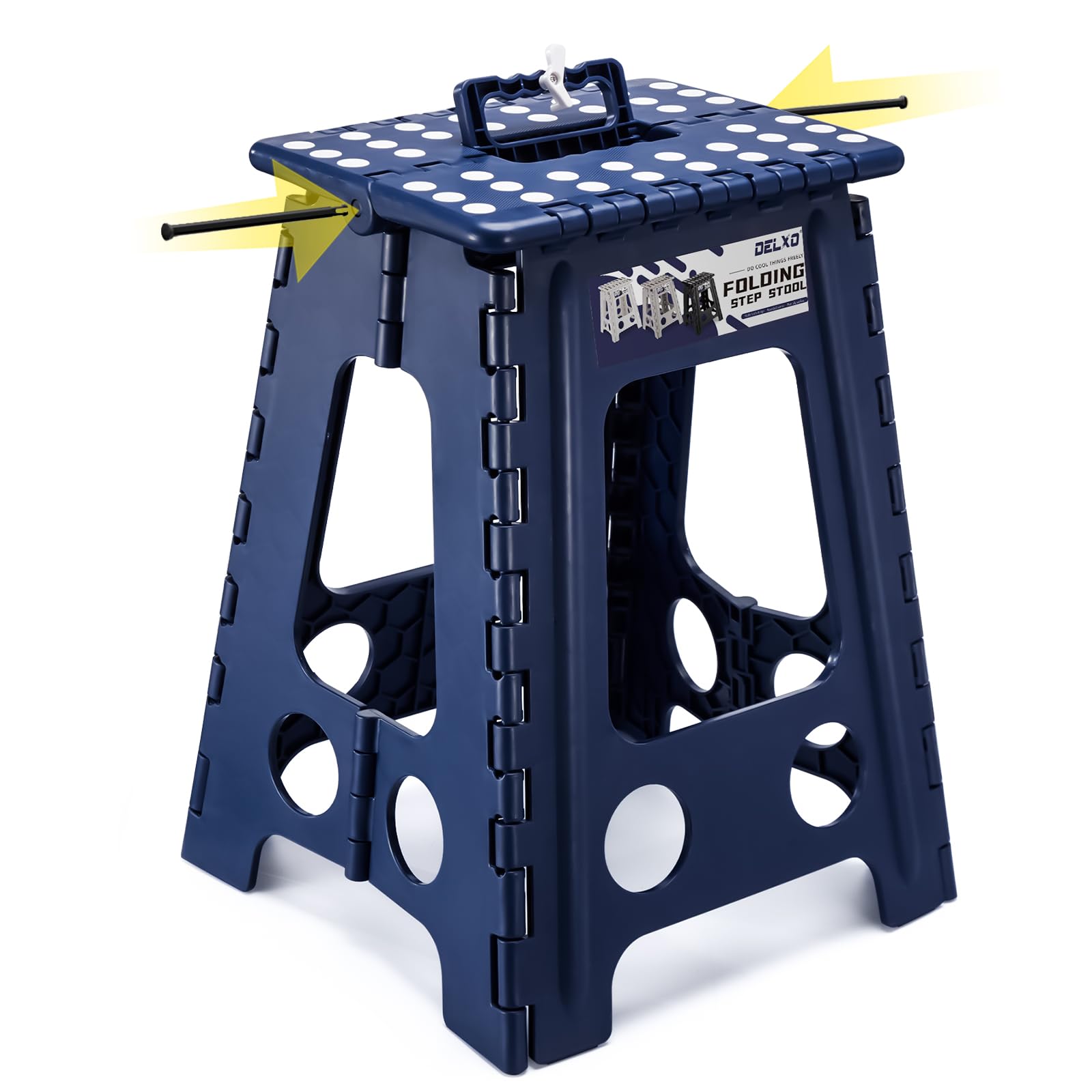 Photo 1 of Delxo Folding Step Stool 17.5 Inch,Heavy Duty Step Stools for Adults,Non Slip Folding Stool with Handle,Premium Portable Foldable Step Stool for Kitchen Bathroom Bedroom Up to 400LBS,(Royal Blue,1PC)
