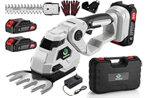 NICKLAUA Cordless Hedge Trimmer,2 in 1 Cordless Grass Shear & Hedge Shear/Shrubbery Trimmer with Dual-Action Blade Cutting Capacity,Hedge Shear with 2 PCS Rechargeable Battery and Charger for Garden,Lawn