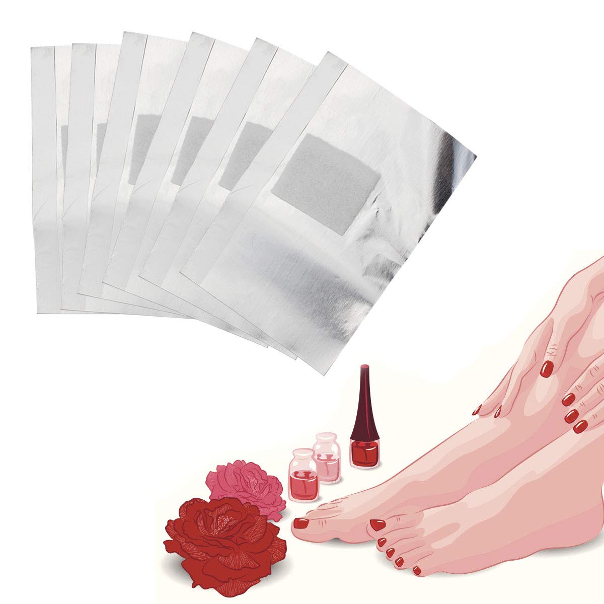 mifengdaer 300 Pack Nail Foil Wraps Gel Nail Remover Wraps Aluminium Foil Nail Wraps Nail Art Soak Off Remover Nail Polish Remover Pads with Pre-attached Lint-Free Cotton Pads with 1 Piece Cuticle Pusher