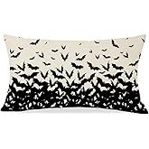 PANDICORN Black Bats Halloween Pillow Covers 12x20 Happy Halloween Lumbar Pillow Decorative Throw Pillow Case Fall Throw Pillow Decorations Couch Cushion Covers Outdoor Decor