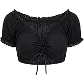 Charmian Women's Vintage Off Shoulder Short Sleeve Shirt Blouse Crop Top