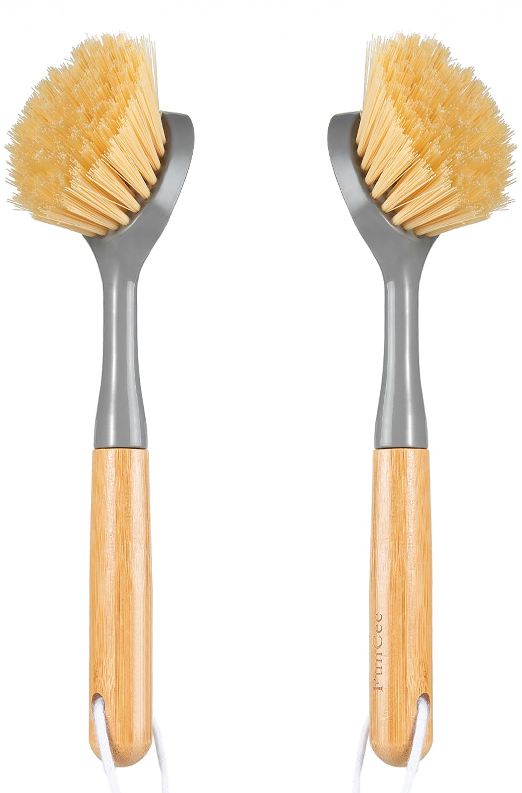 Photo 1 of 2 Pack Dish Brushes with Bamboo Handle, Kitchen Dish Scrubber Built-in Scraper, Scrub Brush for Pans, Pots, Counter & Kitchen Sink Cleaning, Dishwashing and Cleaning, Perfect Cleaning Tools, Gray
