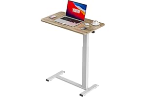 YWIN Adjustable Height Side Table, Hospital Table Over Bed for Home Use Swivel, Overbed Bedside Table with Wheels, Pneumatic Moveable Bed Desk, Hospital Table with Wheels, Moveable Rolling Computer Table