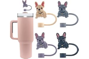 Velaco 4Pcs 0.4in/10mm Diameter Silicone Straw Covers Cap Compatible with Stanley 20 30&40 Oz Cup, Cute Dog Straw Toppers for Stanley 40 Oz Tumbler with Handle, Dust-Proof Straw Caps for Water Bottle