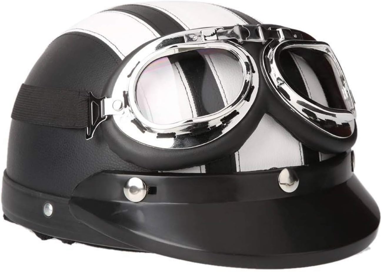 SHUTAO Motorcycle Scooter Open Face Half Leather Helmet with Visor UV Goggles