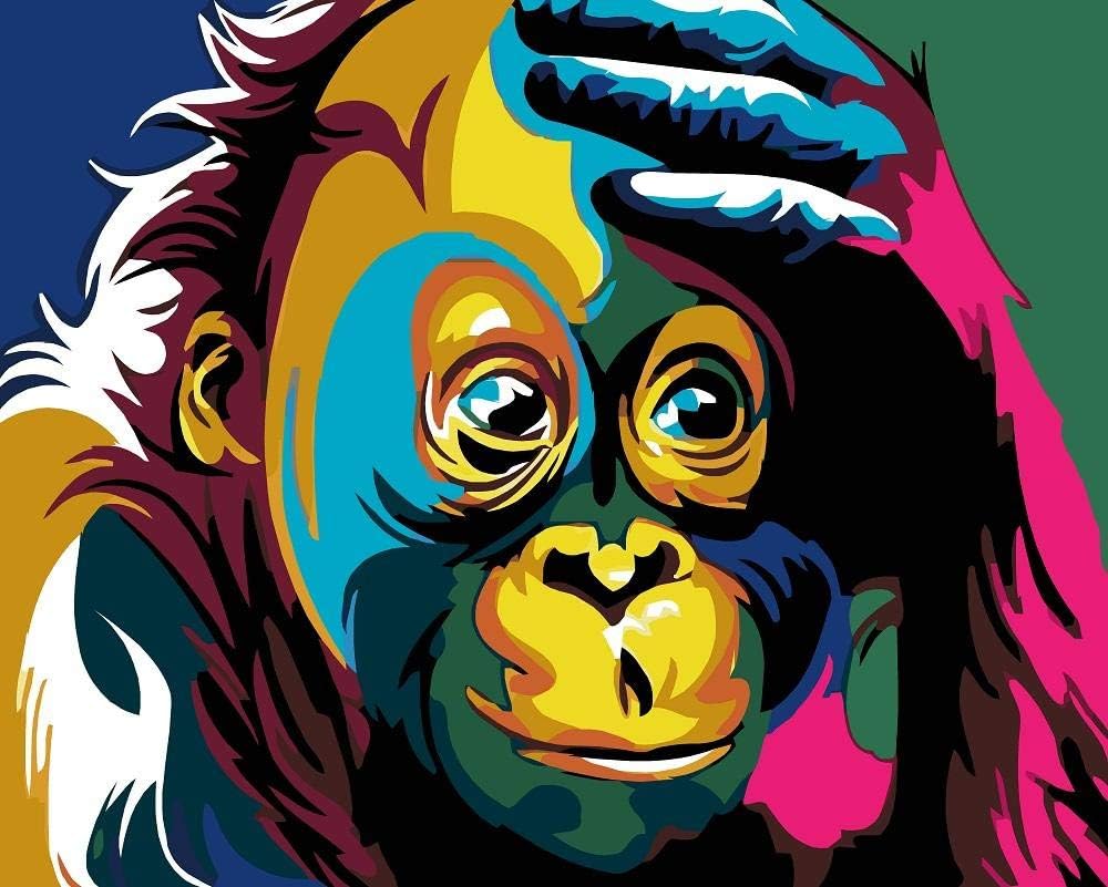 Paint by Numbers Kits with Brushes and Acrylic Pigment DIY Canvas Painting for Adults Beginner - Color Chimpanzee 16*20 inch (Without Frame)