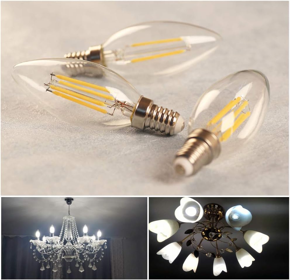 WULUN Candle Filament Bulb, 4W LED, E14 Classic Candle Bulb, Cool White Light, 6500K, 400Lm, 40W Replacement,(Cool White × 6) - Image 4