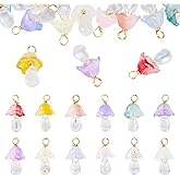Sparkeads 12 Pcs Mushroom Charms Colorful Forest Plant Dangle Charm Crystal Glass Wire Wrapped Pendants Bulk for Jewelry Bracelet Women DIY Earring Necklace Craft Accessory