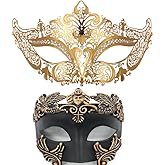 Esaleely Masquerade Mask for Couple,Men Greek Roman Mask Women Metal Venetian Mask for Halloween Mardi Gras Ball Party