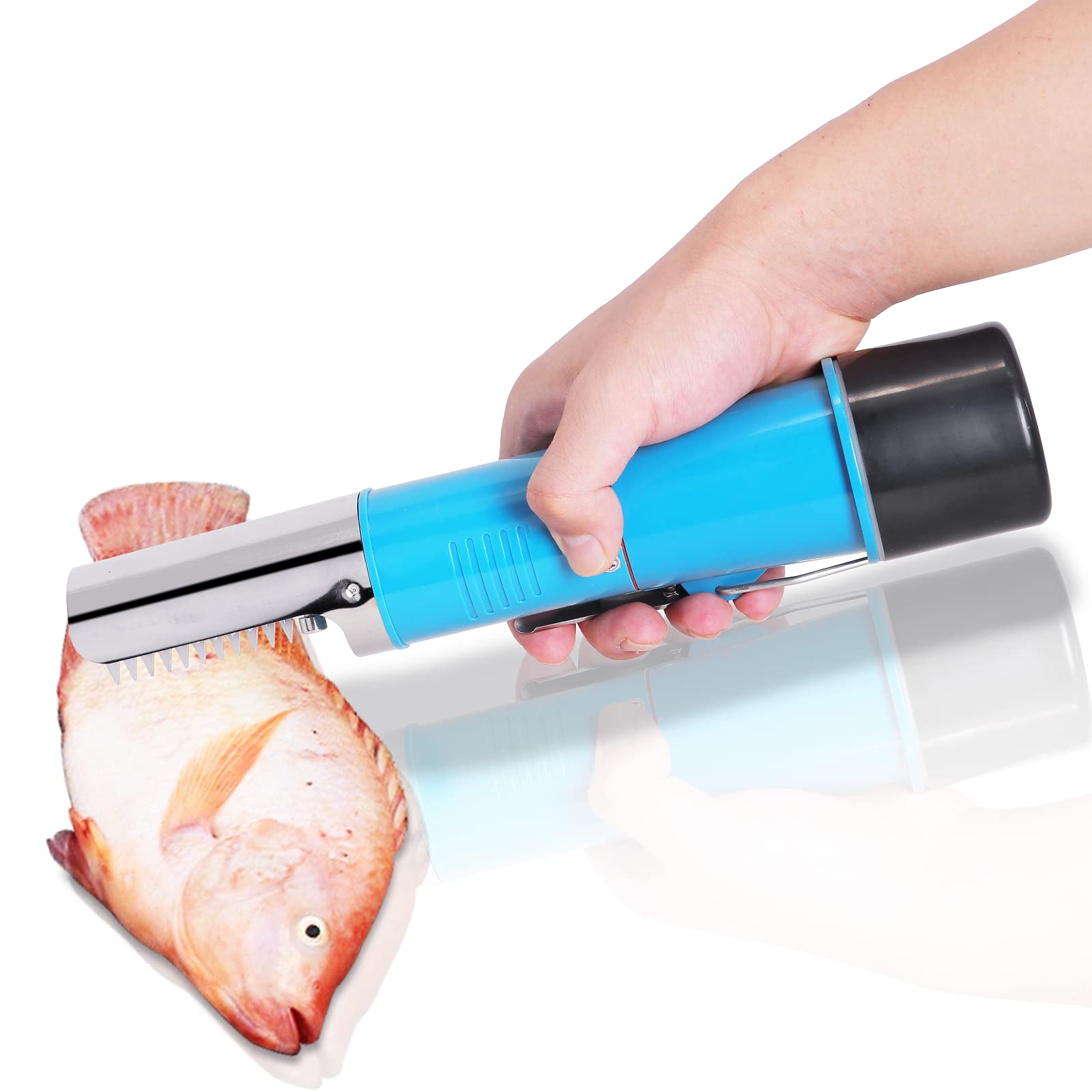 MXBAOHENG Electric Fish Scaler Fish Scale Scraper Remover Cleaner with Waterproof Powerful Motor for Fish Scaling (Blue 2Battery)