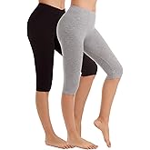 Vinconie Women Knee Leggings 3/4 Capri Cropped Leggings Under Skirt Shorts