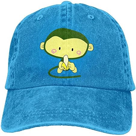Enliqugua Mens'&amp;Womens' Cute Monkey Unisex Cotton Denim Baseball Cap Adjustable Strap Low Profile Plain Hats RoyalBlue