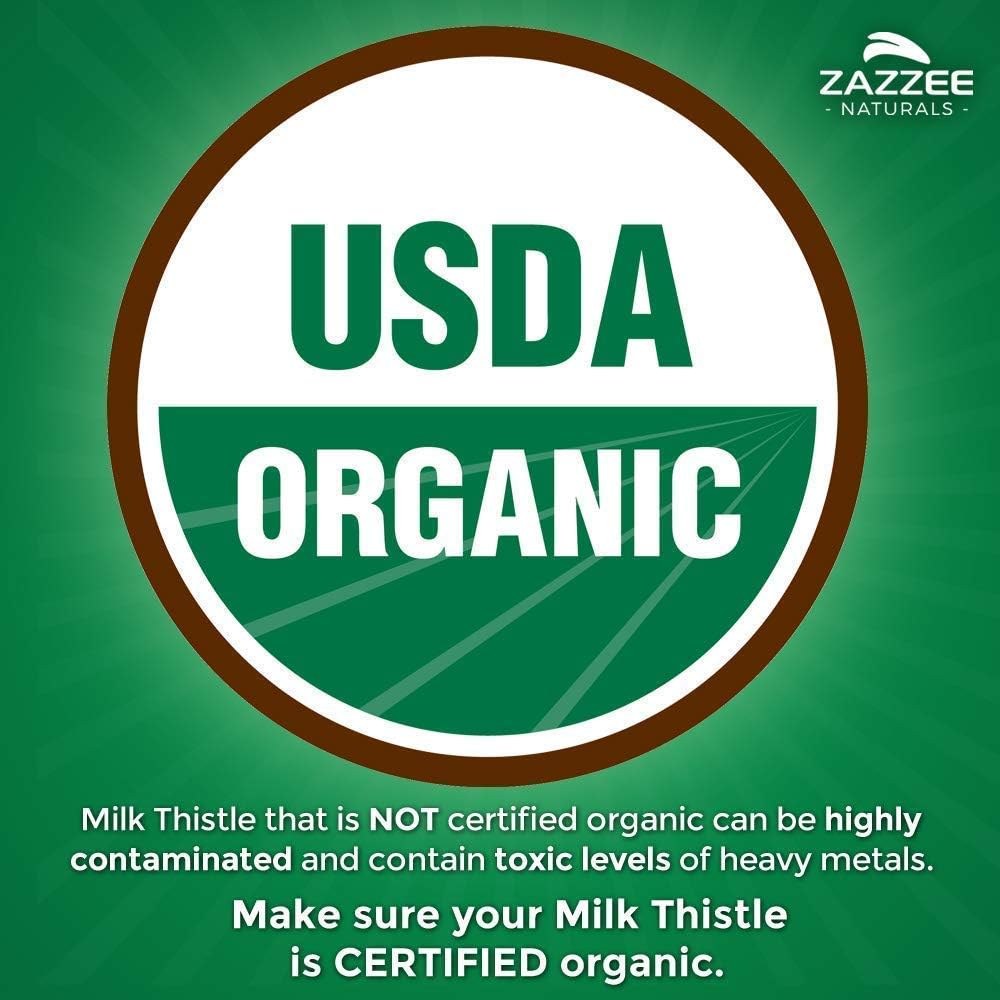 Zazzee USDA Organic Milk Thistle Extract Capsules, 120 Vegan Capsules, 7500 mg Strength, 80% Silymarin Flavonoids, Potent 30:1 Extract, USDA Certified Organic, Vegan, Non-GMO and All-Natural: Health & Personal Care