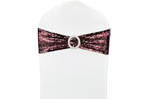 LIZIMI 10 Pcs Sequin Chair Sashes Stretch Chair Bands Spandex Polyester Bows for Party Hotel Wedding Banquets Decoration - Burgundy