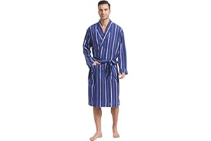 FashGudim Mens Buffalo Plaid Cotton Robe Lightweight Bathrobe Shawl Collar Kimono Sleepwear Loungewear House Robes
