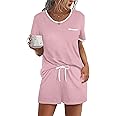 Ekouaer Pajama Set for Women 2 Piece Lounge Set Short Sleeve Tops and Shorts Soft Sleepwear, Chest Pocket