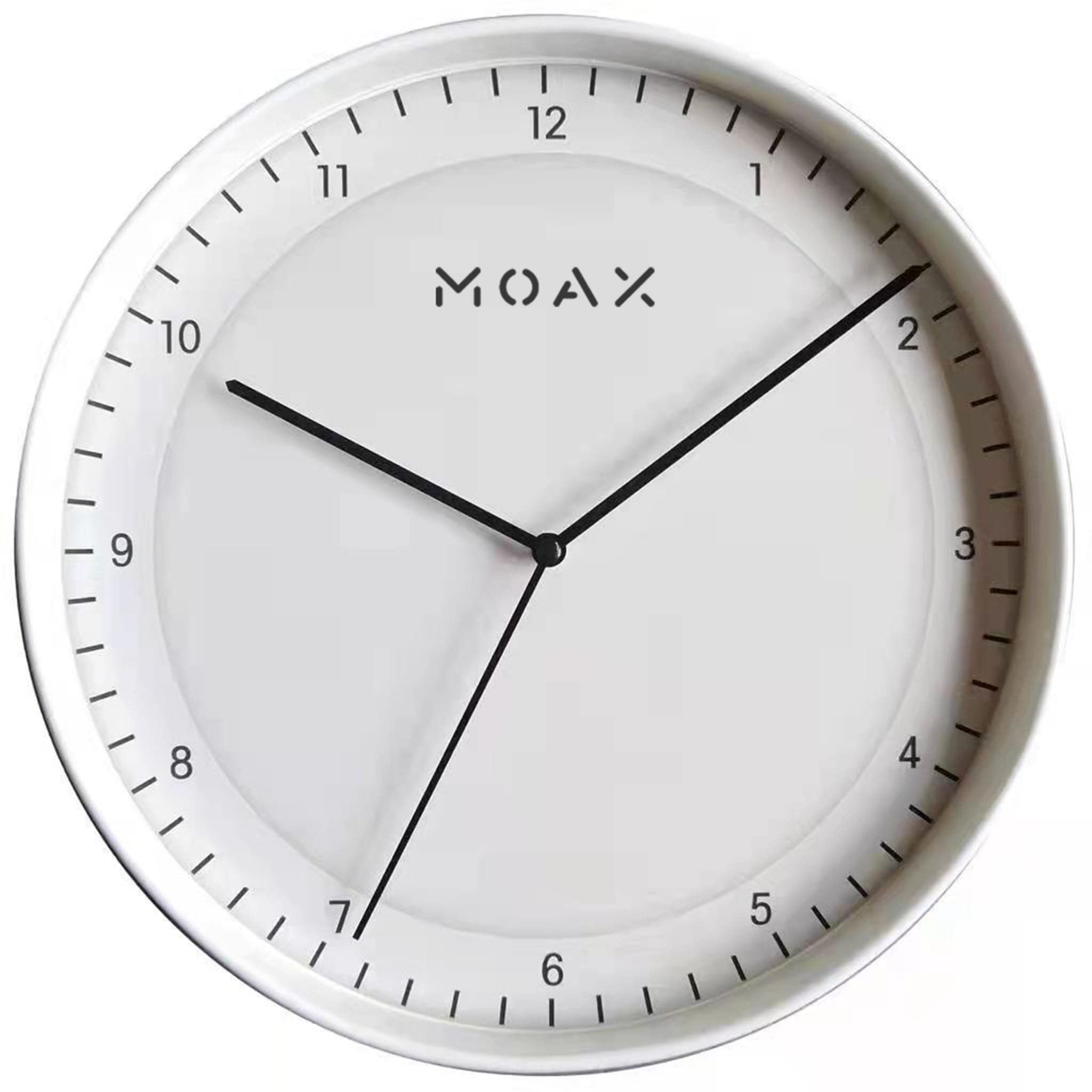 Moax Minimalist White Wall Clock, perfect for the living room, office or kitchen. Quartz quality movement for reliability and long lasting quality, L