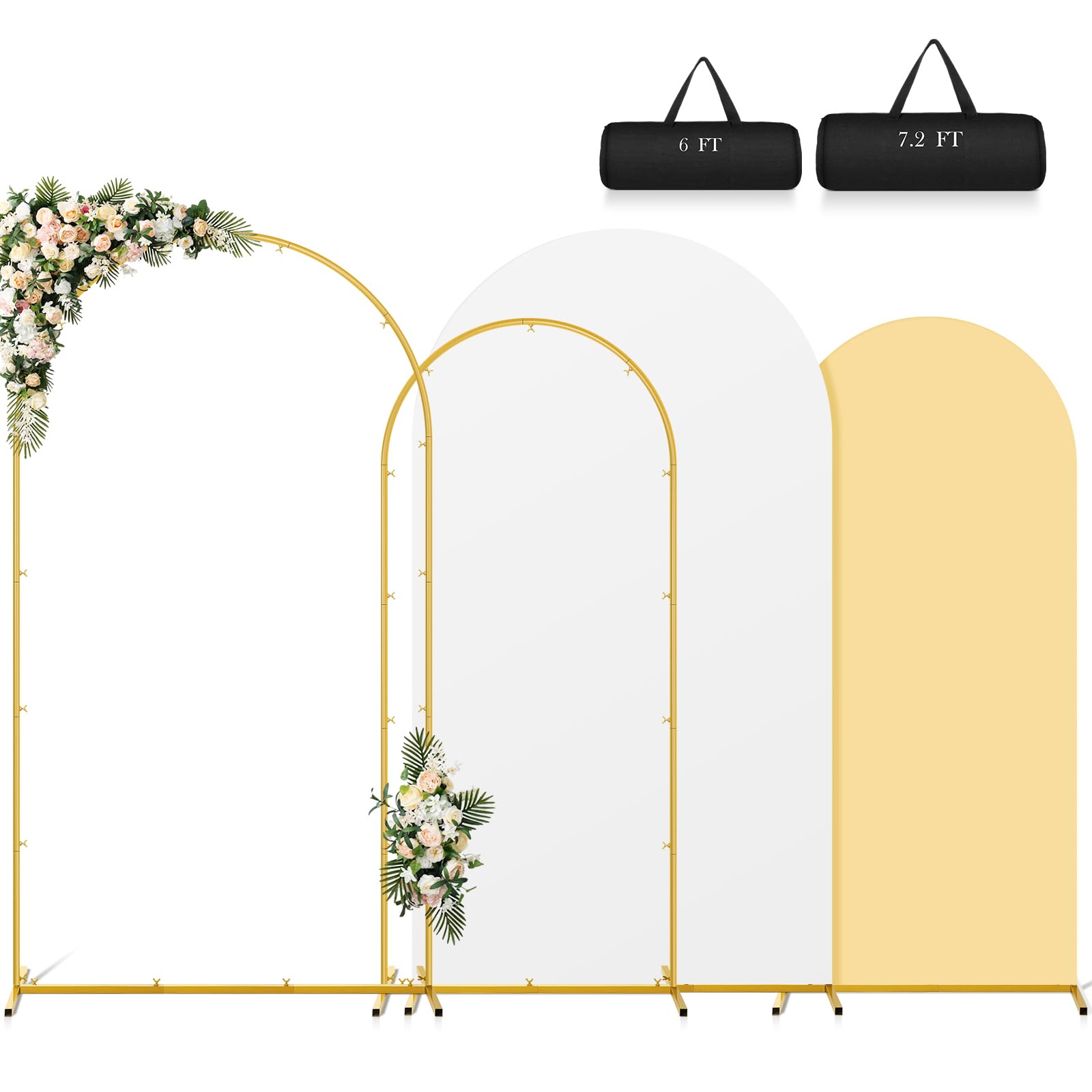 Photo 1 of Arch Backdrop Stand and Cover Set, 7.2 FT+6.0 FT Metal Balloon Arch Frame with Two Tone Covers and Storage Bag, Suitable for Wedding Birthday Party Baby Shower Decoration