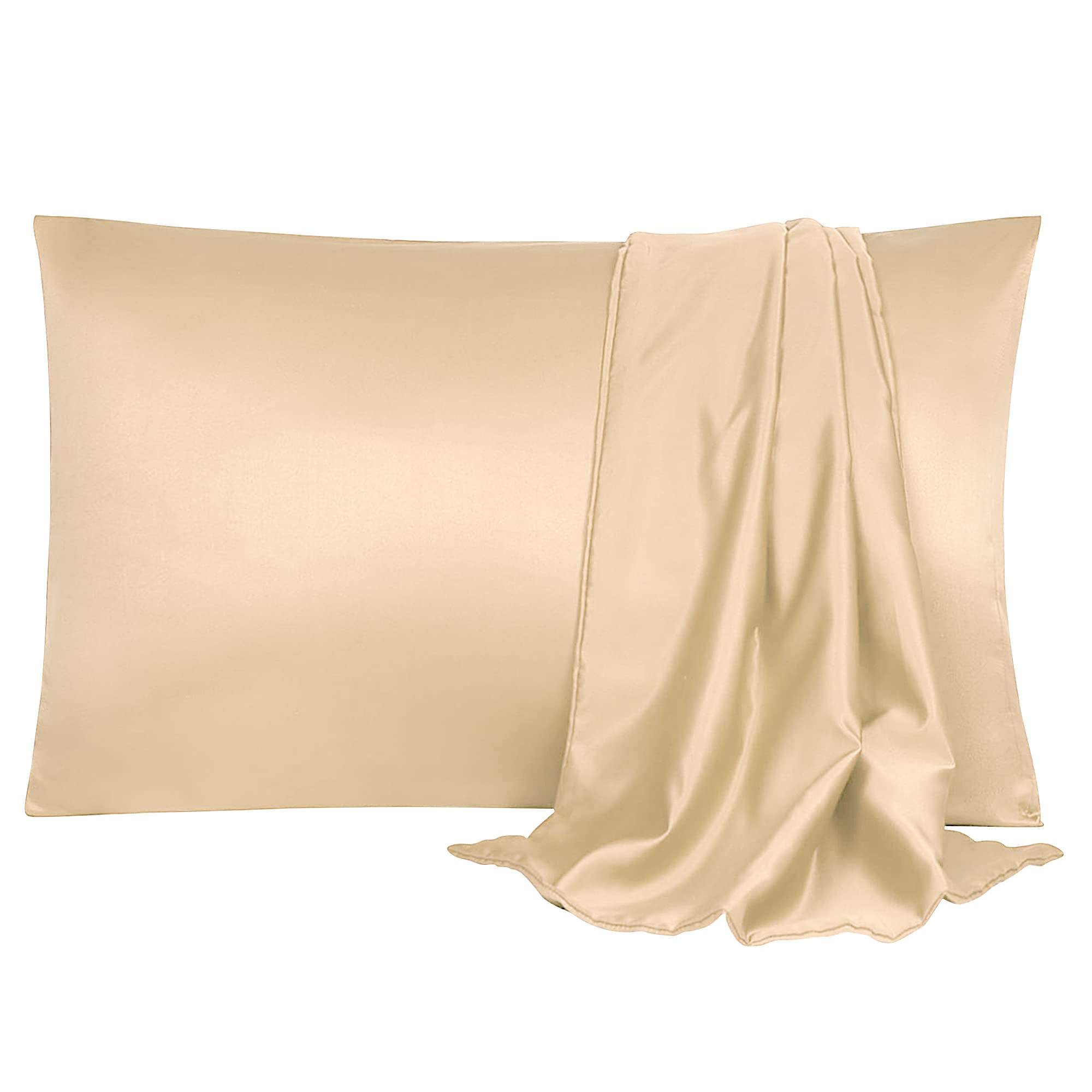 sourcing map Pillowcase Set Silk Satin Pillow Cases for Hair and Skin, Pillow Cases 2 pack with Envelope Closure Champagne 50 x 75cm
