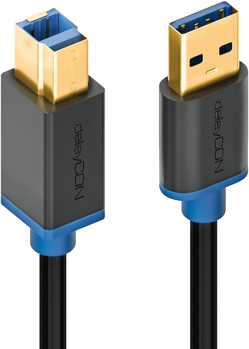 deleyCON 1.5m (4.92 ft.) USB 3.0 Super Speed Data Cable - USB A (Male) to USB B (Male) Transfer Rates up to 5Gbit/s - Black - Image 4