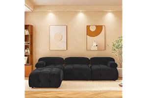 ChicFurnit Couch, L-Shaped Sectional Sofa, Modular Sectional Sofa with Reversible Ottoman, Button Tufted Designed Sofa Couch with Foam Cushions, Reversible Sectional Couches for Living Room, Black