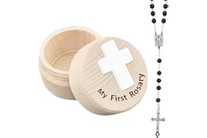 AZBUK Holy First Communion Rosary Beads Gift, My First Rosary and Keepsake Box for Kids, Christian Gifts, Catholic Baptism Gifts, Black Rosary Beads Catholic for Men, Women and Kids