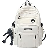 JARKJARD Cute Aesthetic Backpack Kawaii Backpack for School with Cute Pendant Casual Daypack Middle Student Travel College Bookbag for Girls Large Capacity(White)