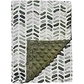 Baby Double Layer Soft Plush Minky Blanket With Dotted Backing for Boys Girls - Toddler Newborn Shower Gifts (Green Leaves, 30 X 40 Inch)