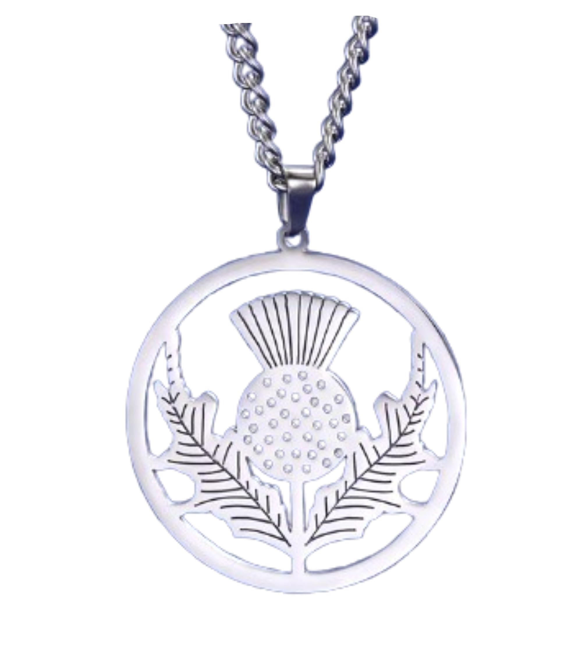 CrownOfRibbons Silver Scottish Thistle Necklace for Women, Burns Night, Scotland National Flower