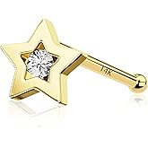 MeIighting Gold Nose Rings 9K 20G Heart Nose Stud Shaped Clear Round CZ Star Nose Piercing Jewelry for Women Men Real Gold