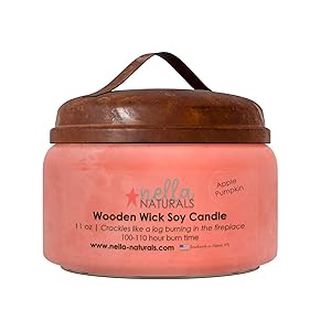 Nella Naturals Apple Pumpkin Aromatherapy Candles with Wood Wicks, 100 Percent Natural USA Soy Wax, Classic Apothecary Jars with Metal Lids, Kosher Certified (11 oz)