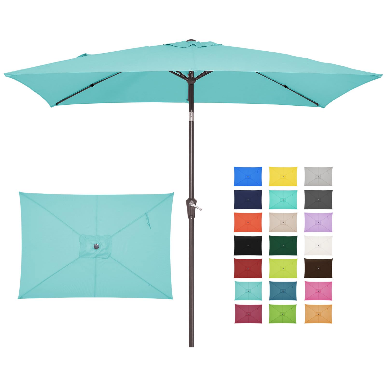 Photo 1 of ***TOP PART ONLY***

JEAREY 6.5x10 ft Rectangular Patio Umbrellas Outdoor Market Umbrella with Push Button Tilt and Crank, Rectangle Table Umbrella 6 Sturdy Ribs UV Protection for Pool Garden Backyard Deck, Peacock Blue