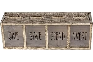 IEUDNS Give Save Spend Invest Piggy Bank, Wall Mount Money Bank, Visual Money Saving Box for Home, Party, Bedroom, Light Brow