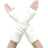 Wojgzon Fur Arm Warmers, White Furry Fingerless Gloves Women, Long Fuzzy Gloves for Wrist for Arm Warmth