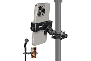 SUNMIG Mic Stand Phone Holder, Phone Holder Mount for Microphone Stand, Music Stand, Guitar Drums, Phone Clamp for iPhone 15 14 13 12 11 Plus Pro Max Mini Samsung Galaxy S24 S23 Ultra Google Pixel 8 7