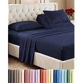 Flex Top Split Head King 4 Piece Sheet Set - Soft &amp; Breathable - Navy Blue | Cooling Bed Sheets Set, Hotel Luxury Bedding for Women &amp; Men with Deep Pockets, Wrinkle Free &amp; Fade Resistant, Oeko-Tex