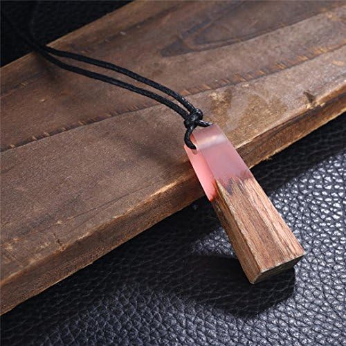 Mahogany Pendant Necklaces Women Girl Mahogany Wood Pendant Sweater Chain Necklace Hemlock (Pink)