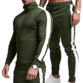 TEZO Men's Casual Active Tracksuits Full Zip Sports Jogging Suits Sets Athletic Running 2 Piece Sweatsuits with Zip Pockets