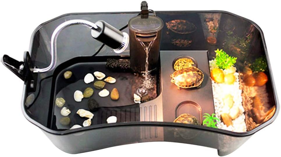 Turtle Tank Aquarium,Reptile Habitat,Turtle Habitat Terrapin Lake Reptile Aquarium Tank with Platform Plants for Crayfish Crab (Black)