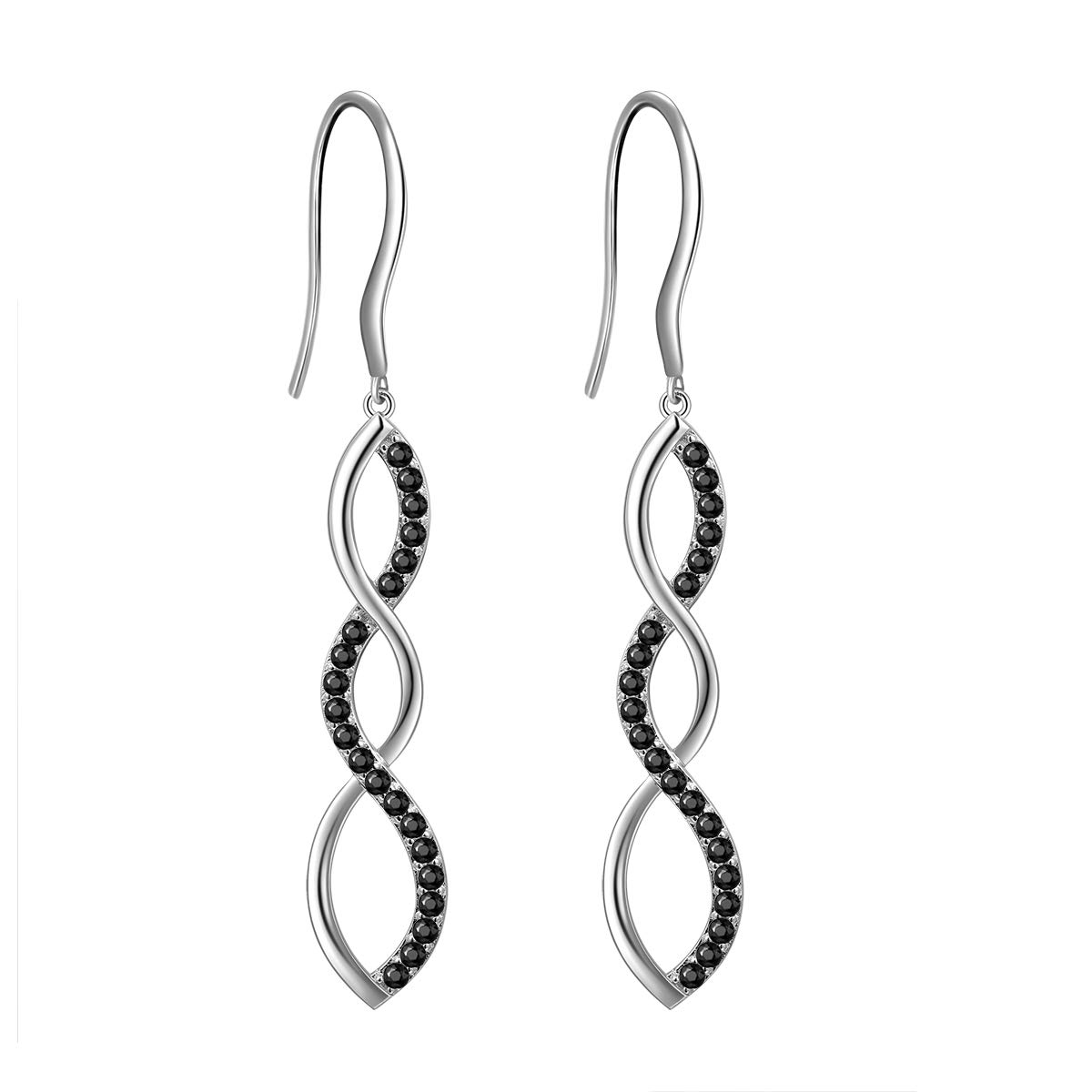 Women\'s Silver Earring Black Drops, Swirl Twist Pendant, Hook Earrings DE0062K