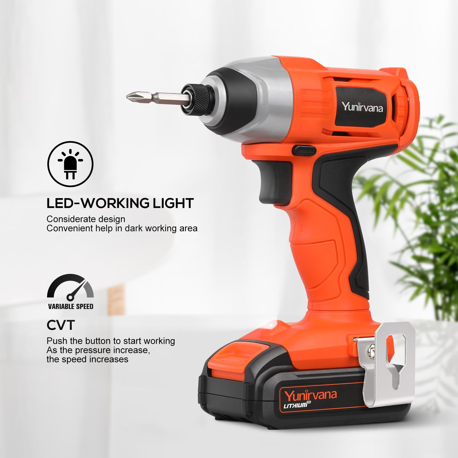 Rechargeable Impact Driver 20V, Yunirvana Variable Speed (0-2800RPM) Cordless Impact Driver with 6Pcs Screwdriver bits,1.3Ah Battery and Charger，Suitable for Tightening Screws