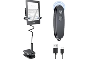 OMYPOTT Remote Control Page Turner with Kindle Stand, Wireless Page Turner, USB-C Rechargeable Fingerprint-Resistant Clips for Kindle & Kobo, Portable eBook Reader Accessory