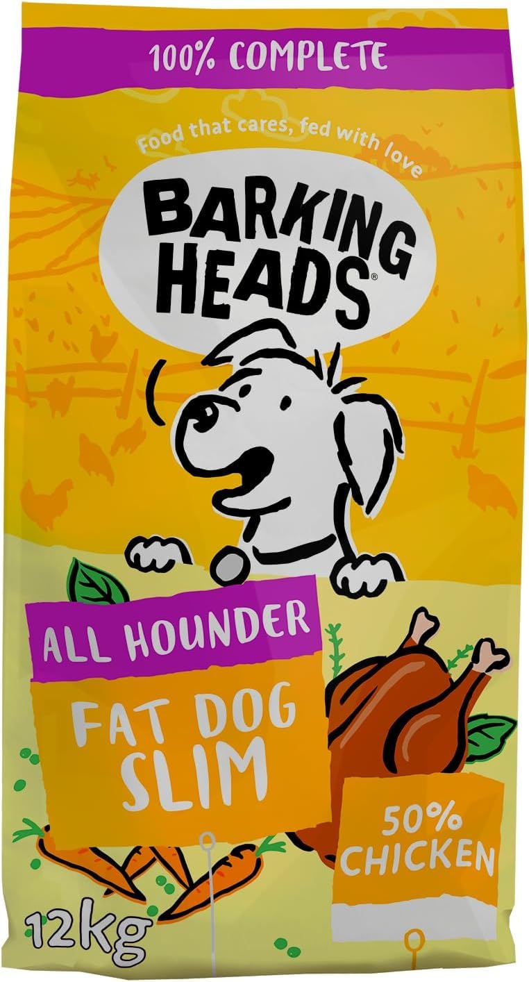 Barking Heads Complete Dry Dog Food 12kg - Adult All Hounder Fat Dog Slim Chicken - Natural Low Fat Weight Management for Overweight Dogs - Vet Approved