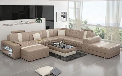 Kingswood Furniture Fabric L Shape Sofa Set Standard Size Brown