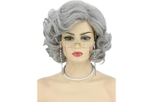 Topcosplay Old Lady Wig and Accessories 5pcs Set Granny Costume Wig Grandma wig Halloween Party Wigs (Grey)
